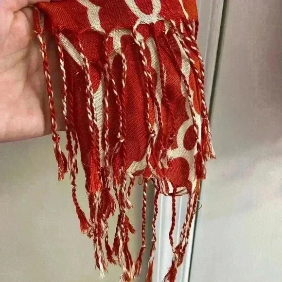 Spartina 449 pumpkin Orange Patterned Scarf with Fringe - Picture 4 of 7